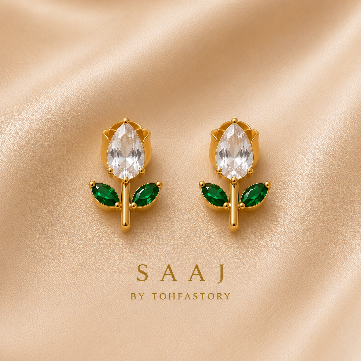 Emerald Bloom Necklace & Earrings Set for Women | SAAJ by TohfaStory