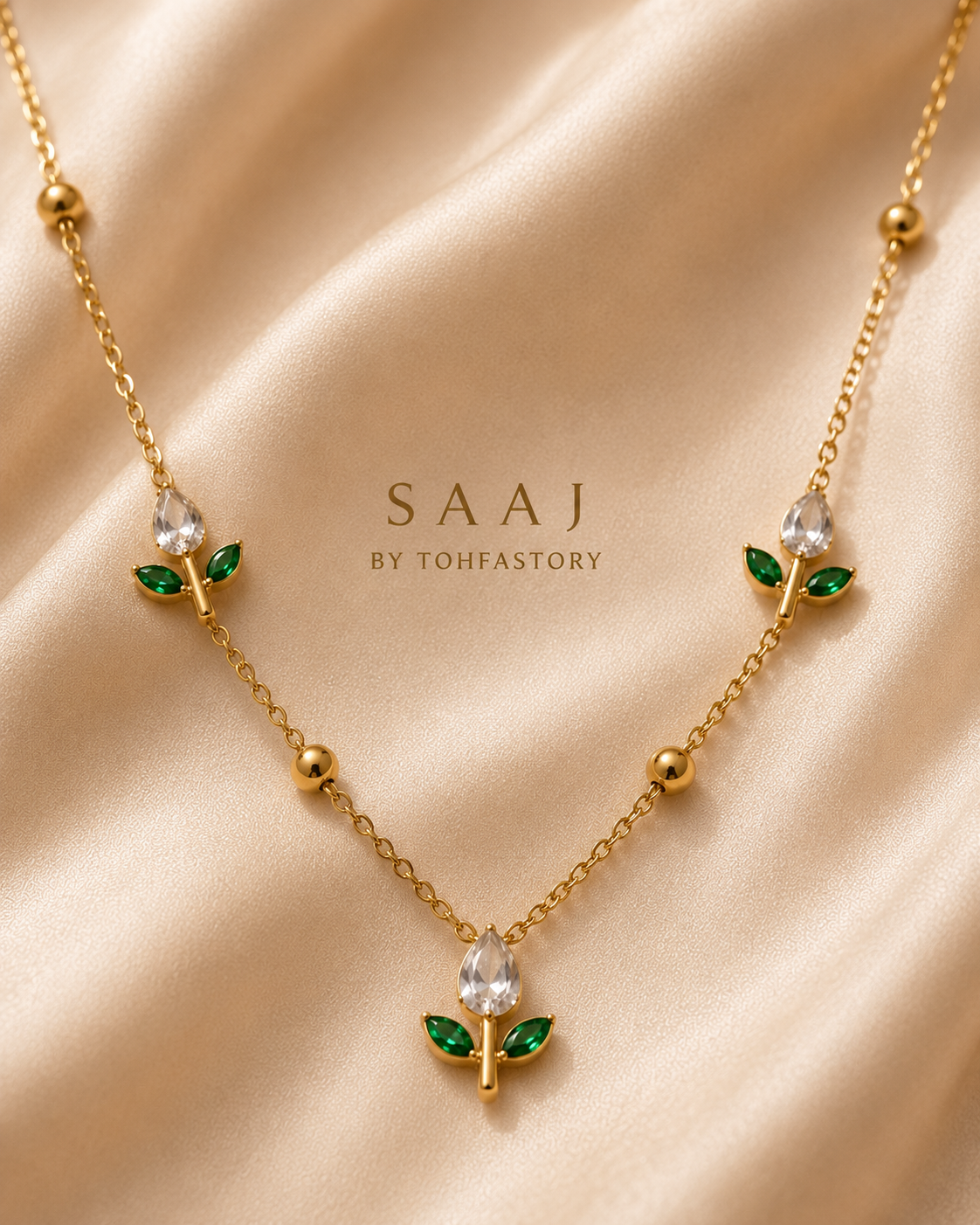 Emerald Bloom Necklace & Earrings Set for Women | SAAJ by TohfaStory