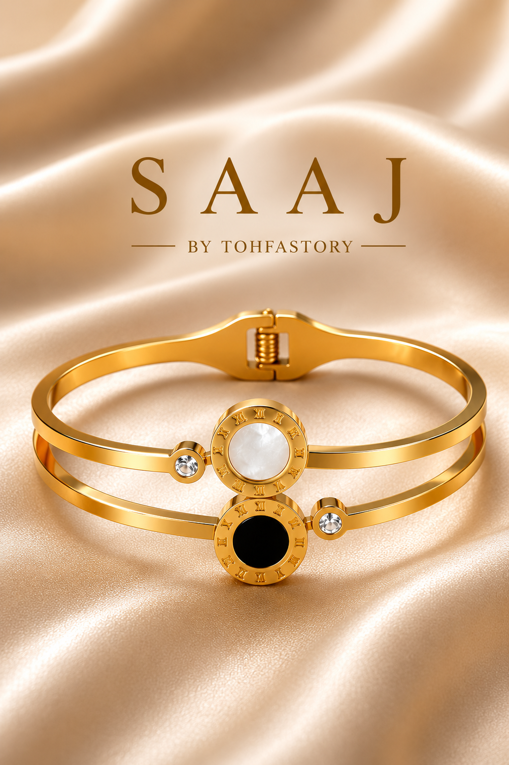 Celeste Dual Disc Gold Kada Bracelet for Women | SAAJ by TohfaStory