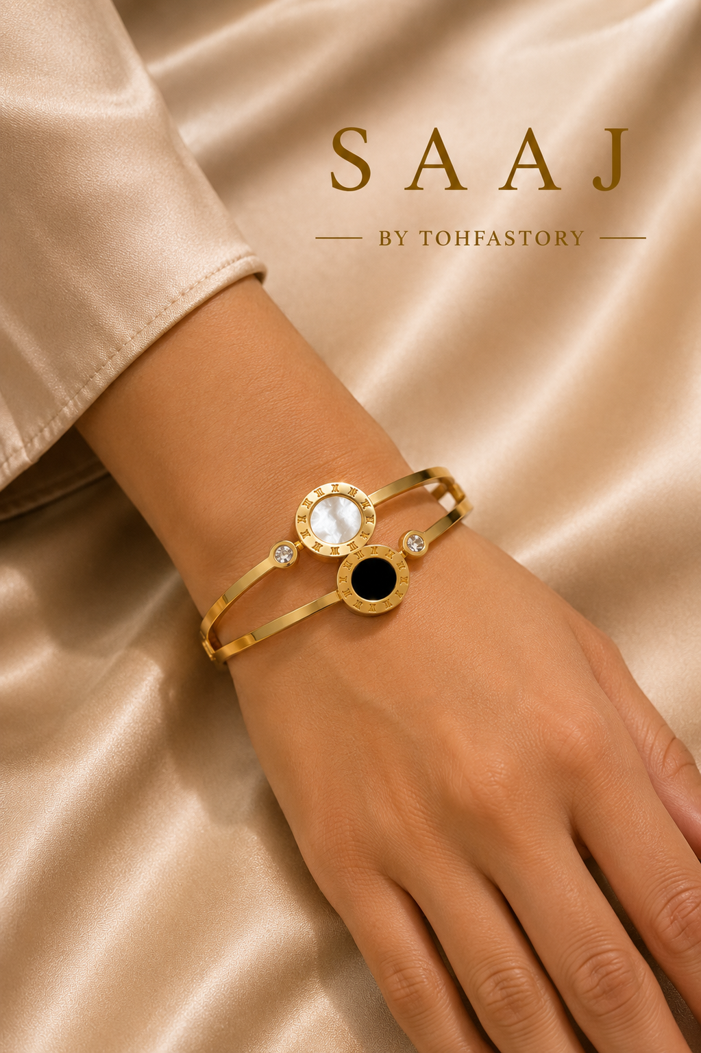 Celeste Dual Disc Gold Kada Bracelet for Women | SAAJ by TohfaStory