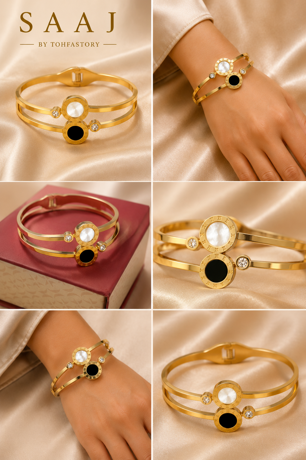 Celeste Dual Disc Gold Kada Bracelet for Women | SAAJ by TohfaStory