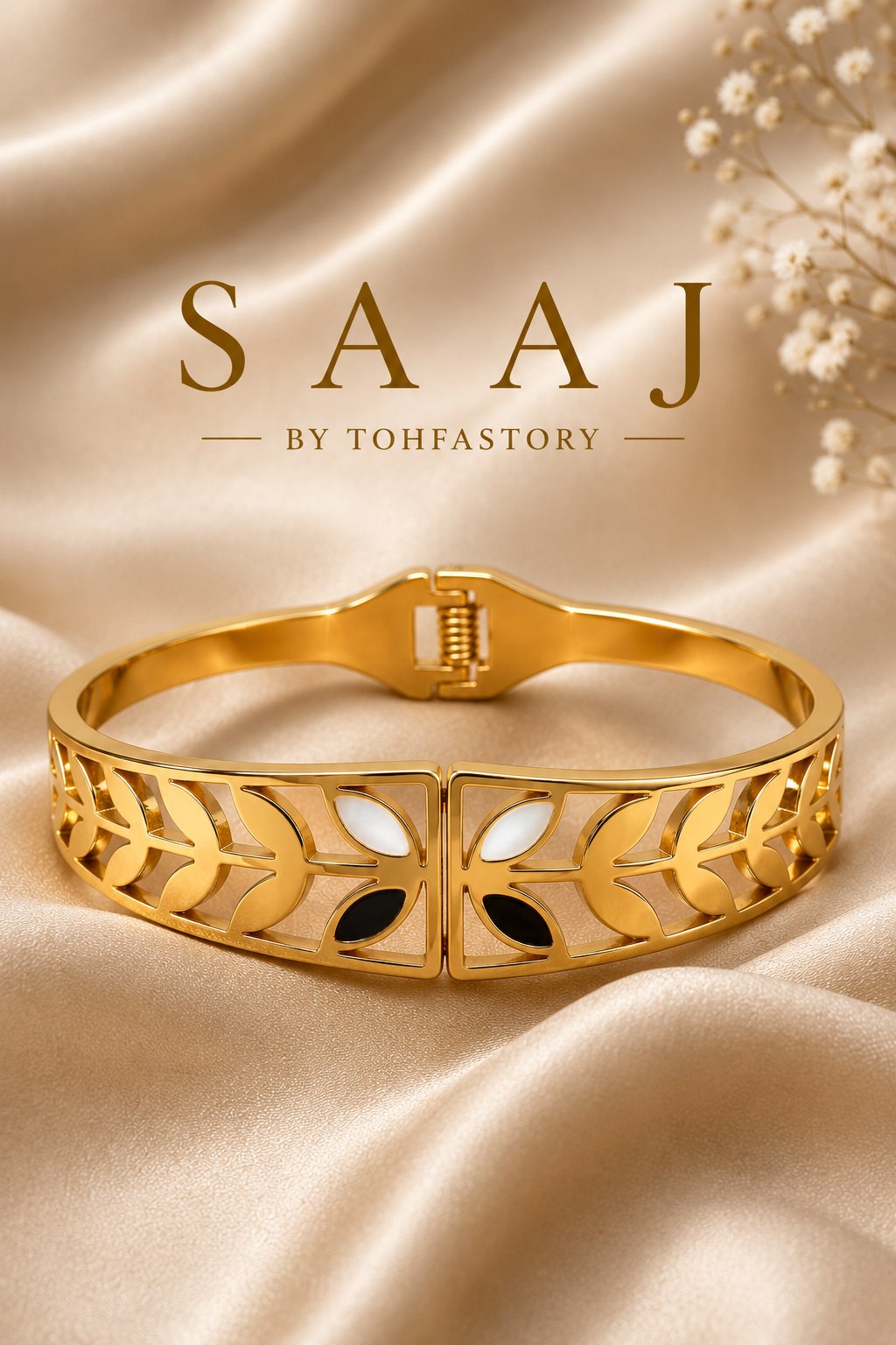 Elegant Leaf Gold Kada Bracelet for Women | SAAJ by TohfaStory