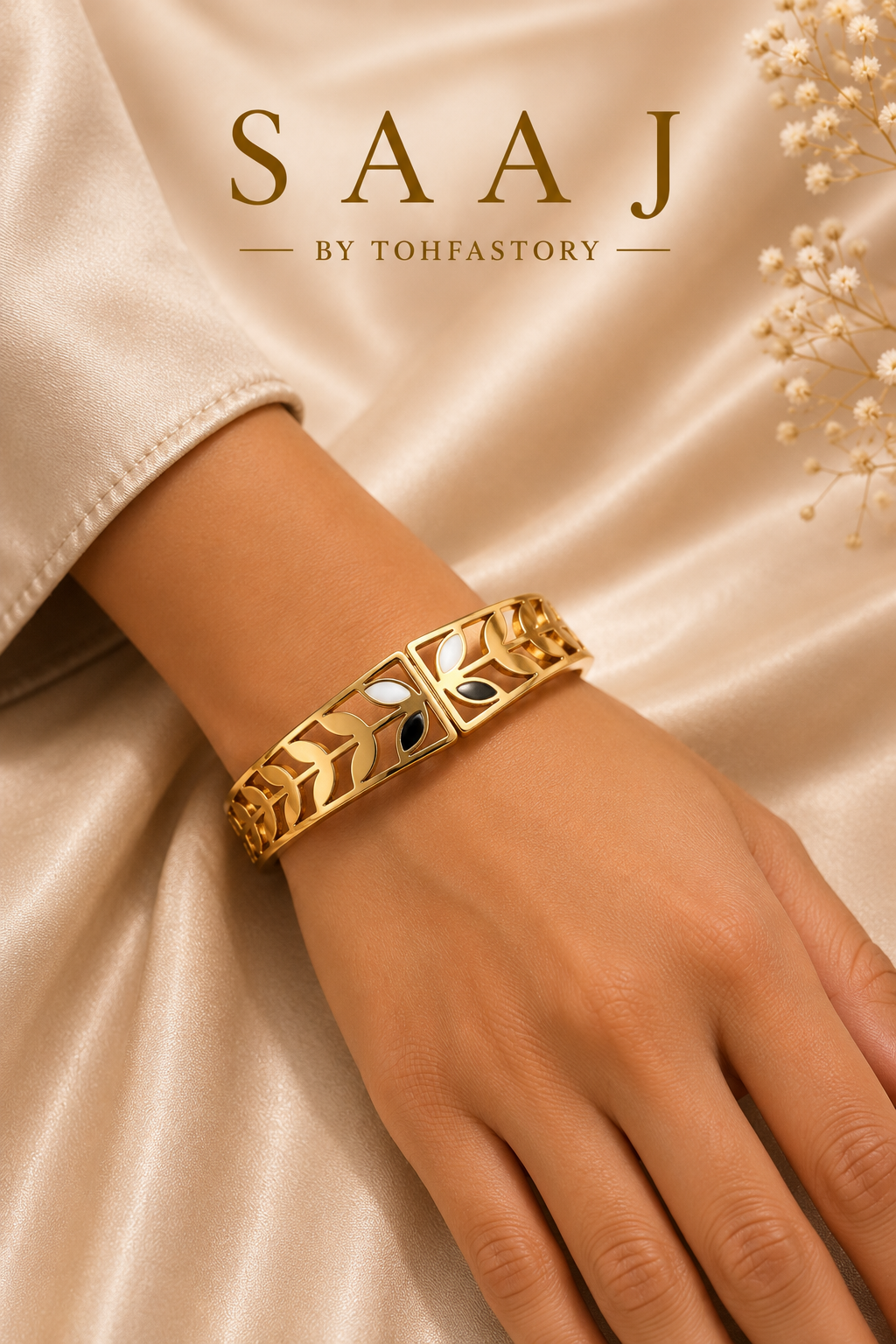 Elegant Leaf Gold Kada Bracelet for Women | SAAJ by TohfaStory