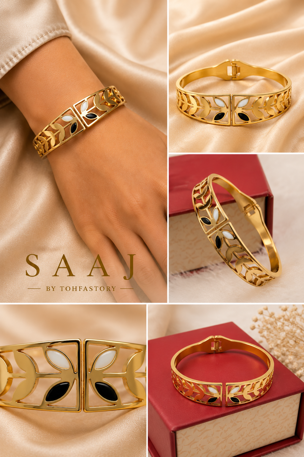 Elegant Leaf Gold Kada Bracelet for Women | SAAJ by TohfaStory