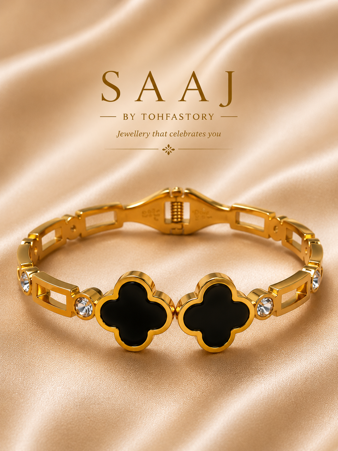 Black Clover Gold Kada Bracelet for Women | SAAJ by TohfaStory