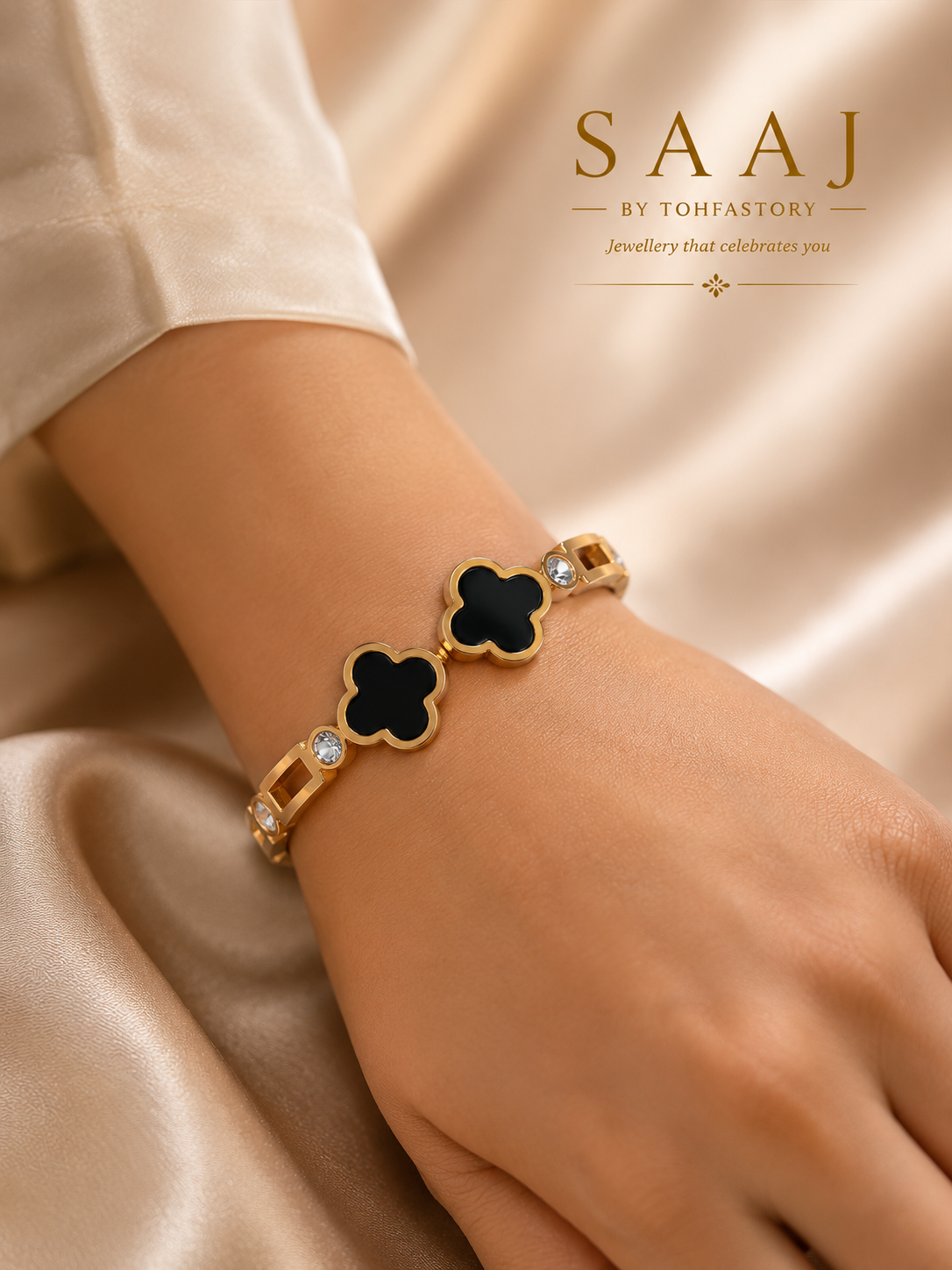 Black Clover Gold Kada Bracelet for Women | SAAJ by TohfaStory