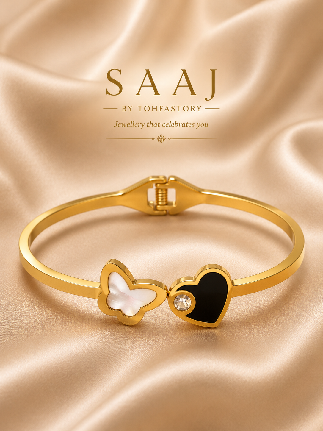 Butterfly Heart Gold Kada Bracelet for Women | SAAJ by TohfaStory