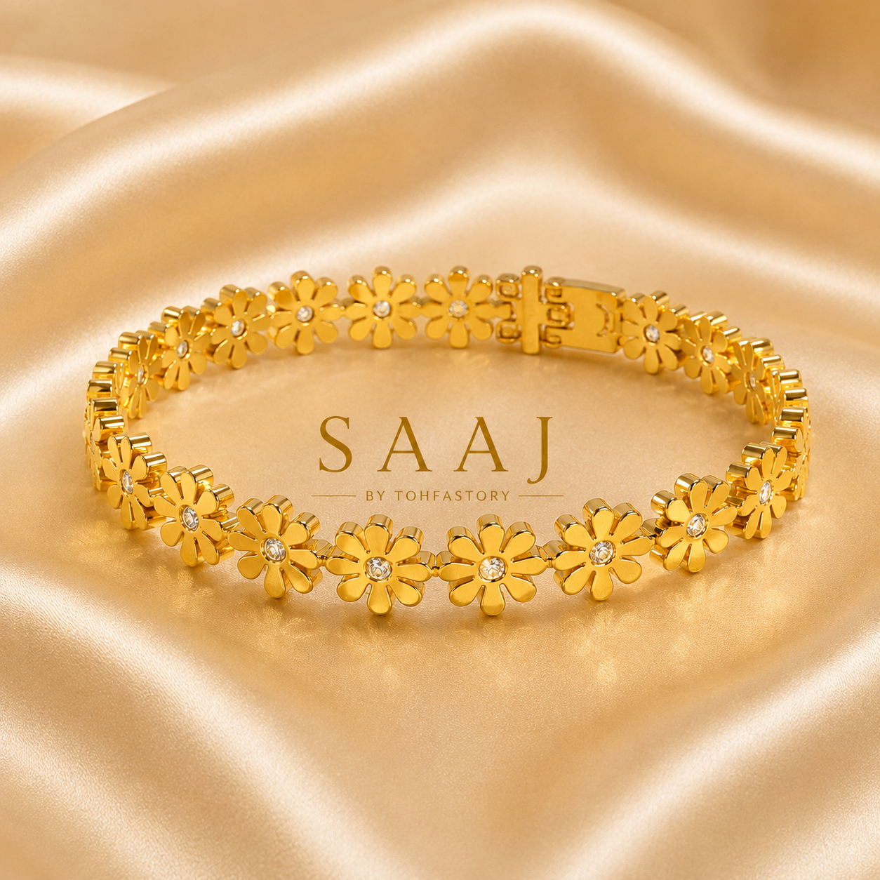 Bloom Daisy Crystal Gold Bracelet for Women | SAAJ by TohfaStory