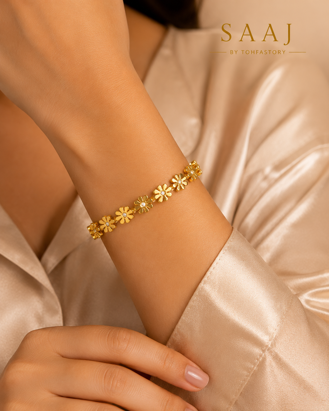 Bloom Daisy Crystal Gold Bracelet for Women | SAAJ by TohfaStory