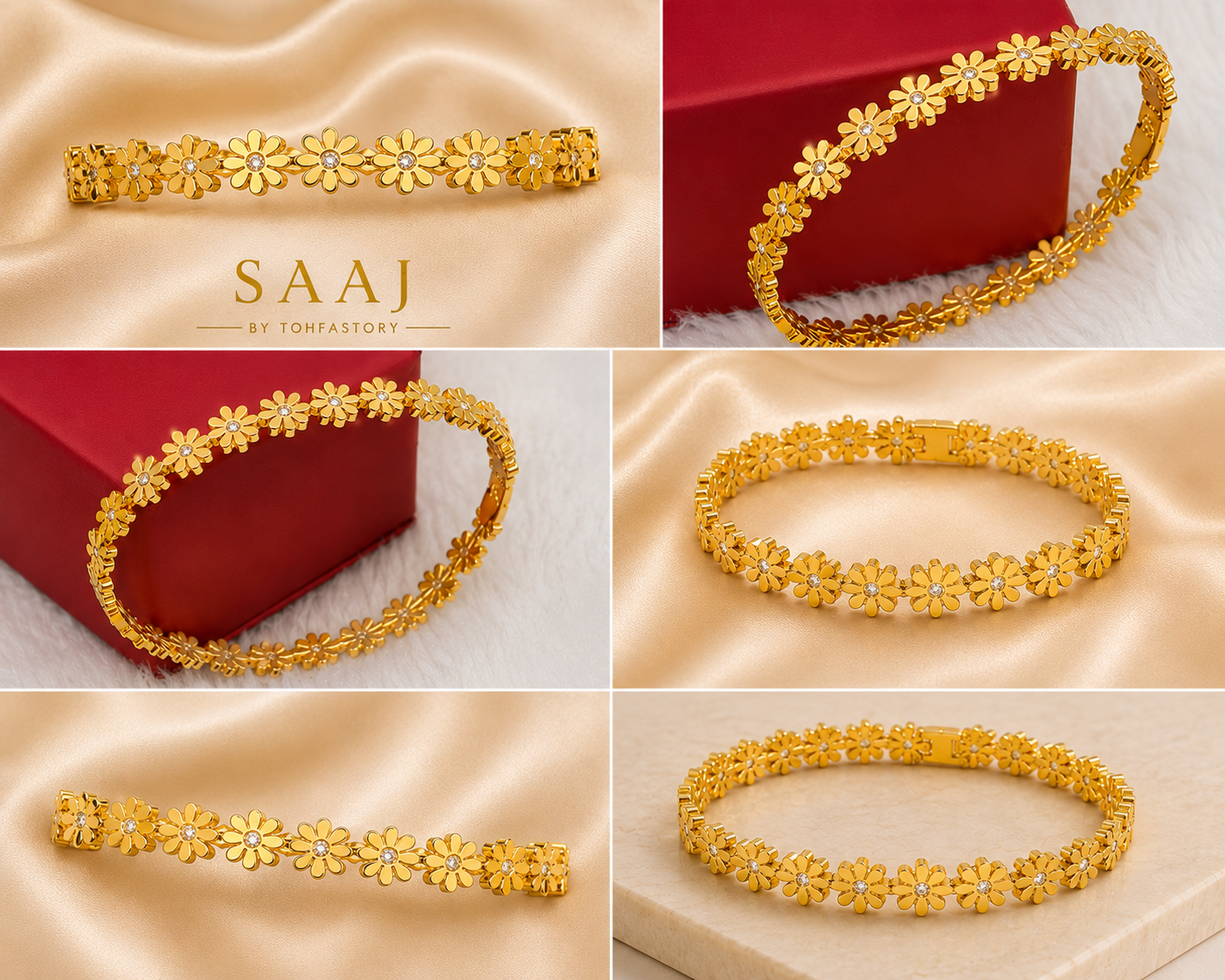 Bloom Daisy Crystal Gold Bracelet for Women | SAAJ by TohfaStory