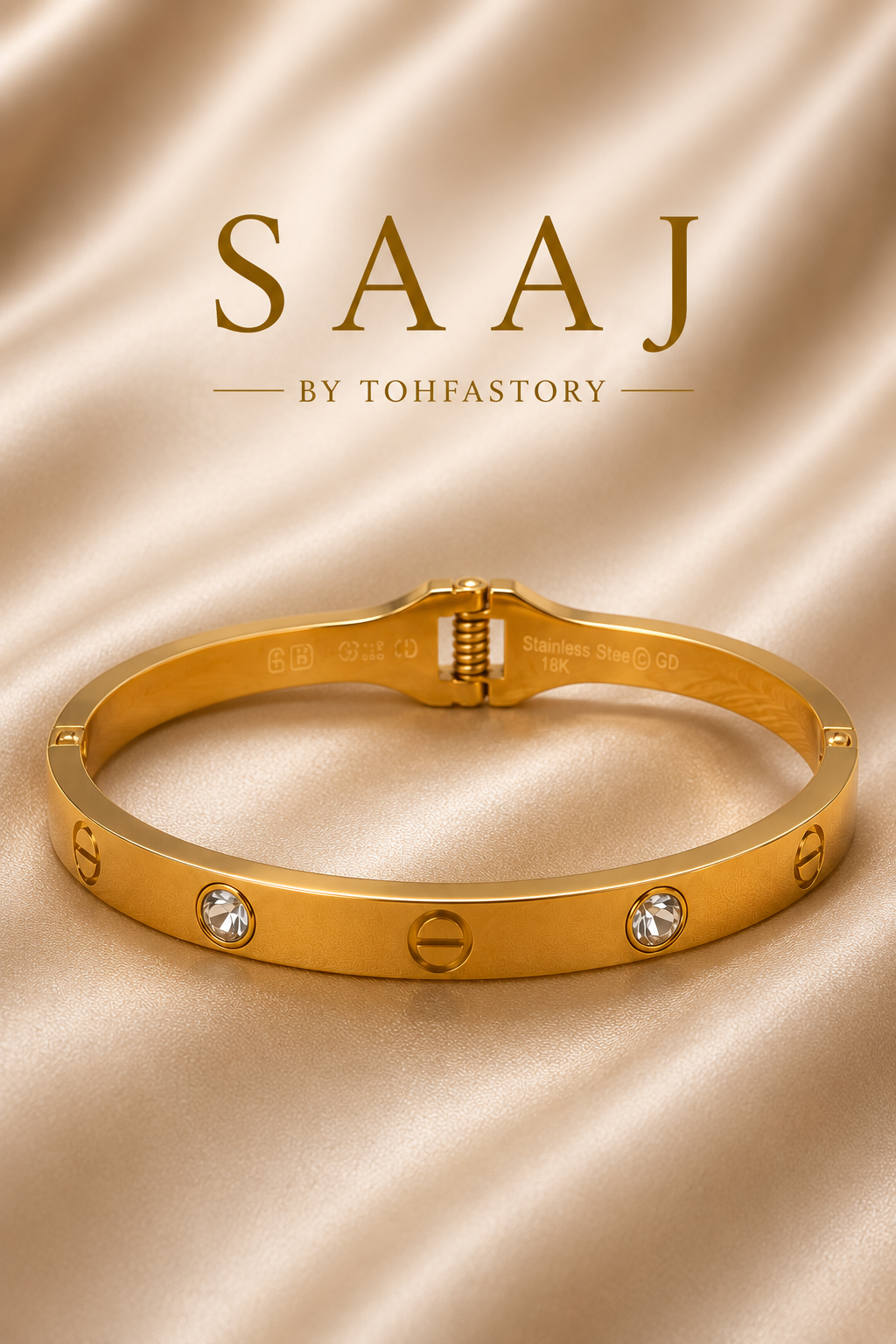 Crystal Luxe Screw Gold bracelet for Women | SAAJ by TohfaStory