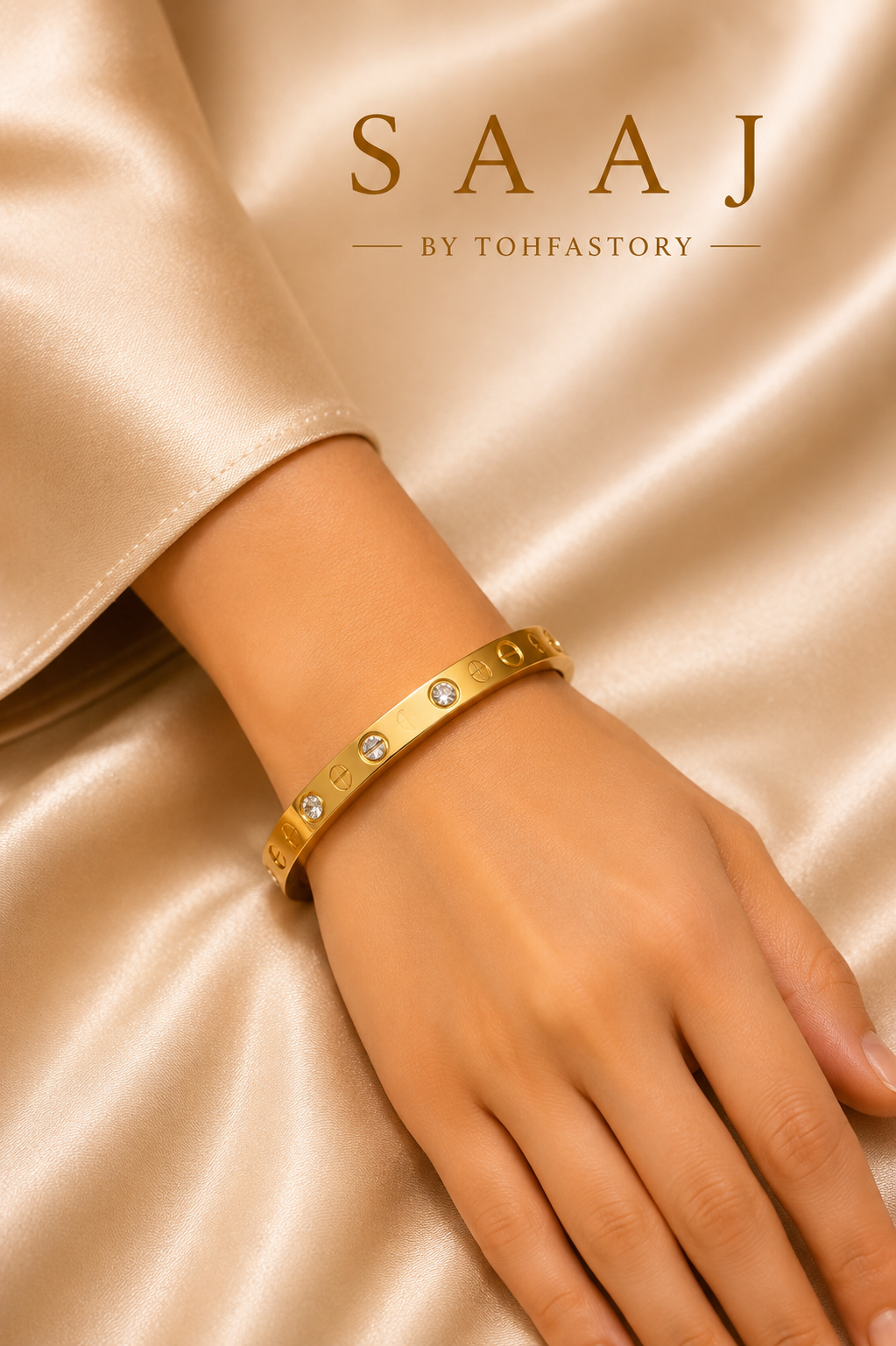 Crystal Luxe Screw Gold bracelet for Women | SAAJ by TohfaStory