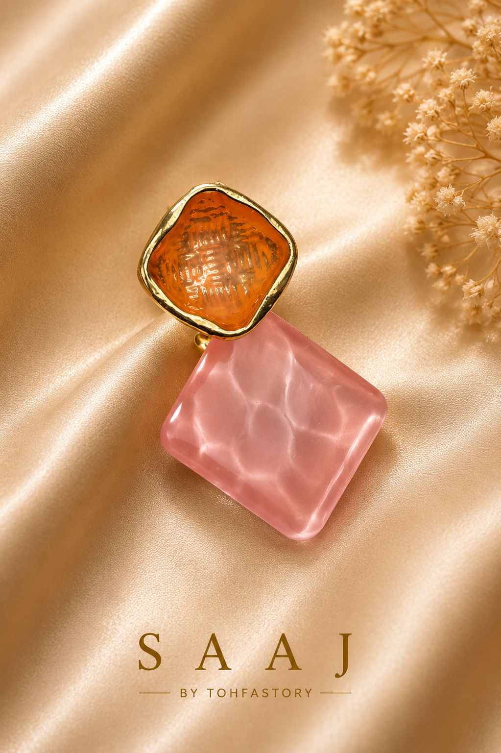 Amber & Blush Geometric Statement Earrings for Women | Contemporary Resin Drop Earrings | SAAJ by TohfaStory