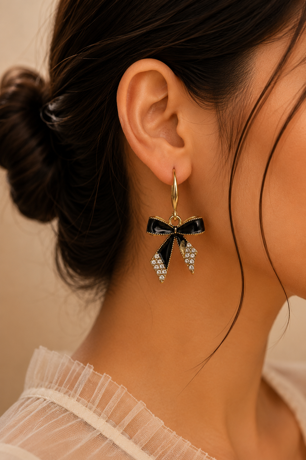 Black Bow Crystal Drop Earrings for Women | Gold Tone Party Earrings | SAAJ by TohfaStory