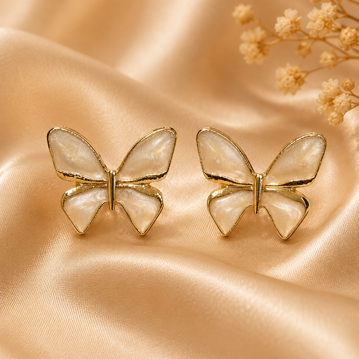 Mother of Pearl Butterfly Stud Earrings for Women | Gold Butterfly Earrings | SAAJ by TohfaStory
