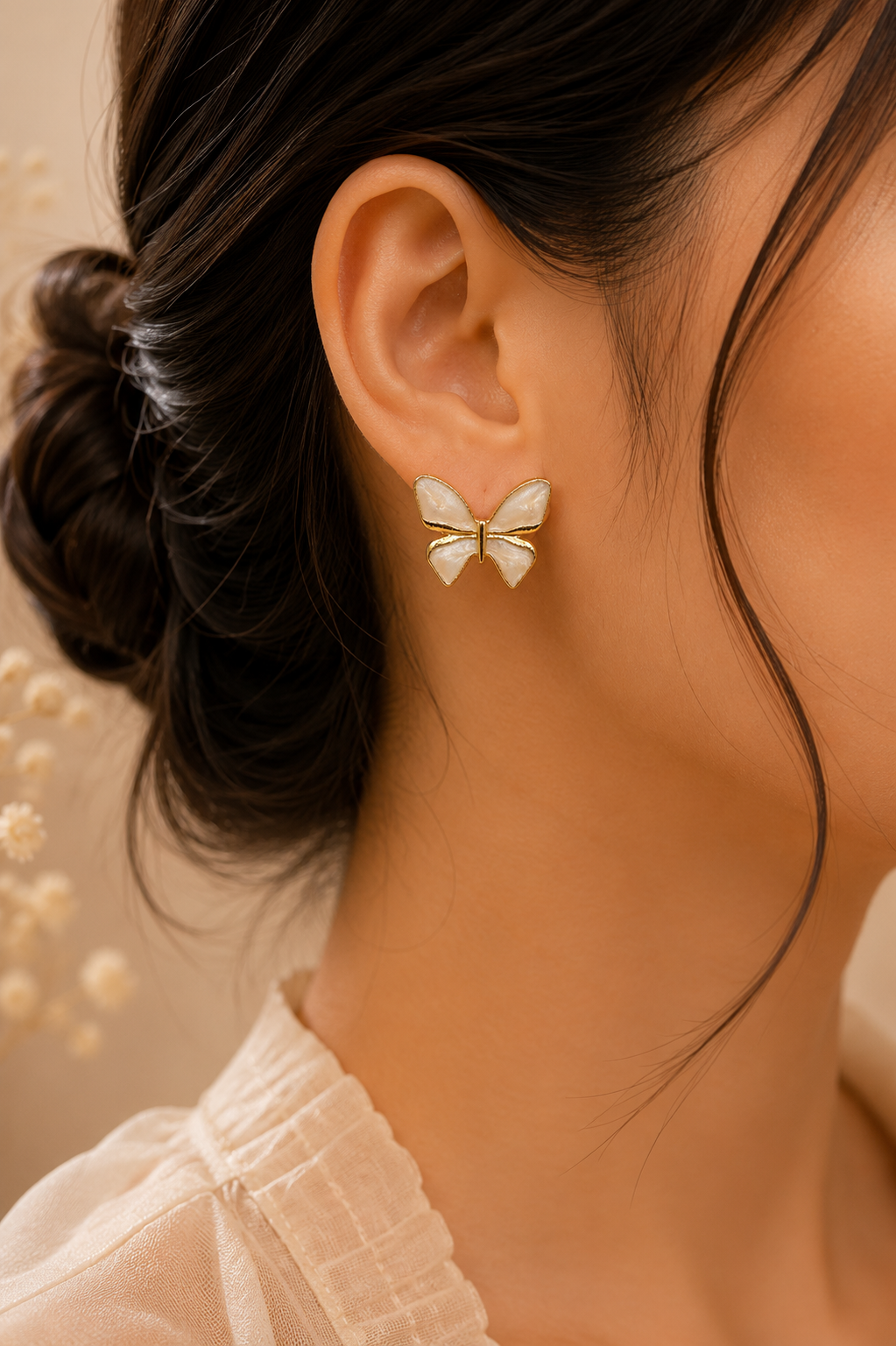 Mother of Pearl Butterfly Stud Earrings for Women | Gold Butterfly Earrings | SAAJ by TohfaStory