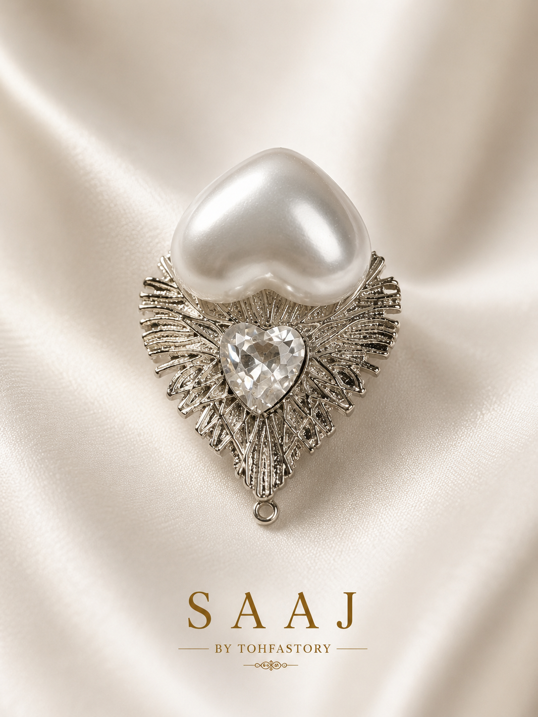 Heart Pearl & Crystal Statement Stud Earrings for Women | Elegant Heart Pearl Earrings | SAAJ by TohfaStory