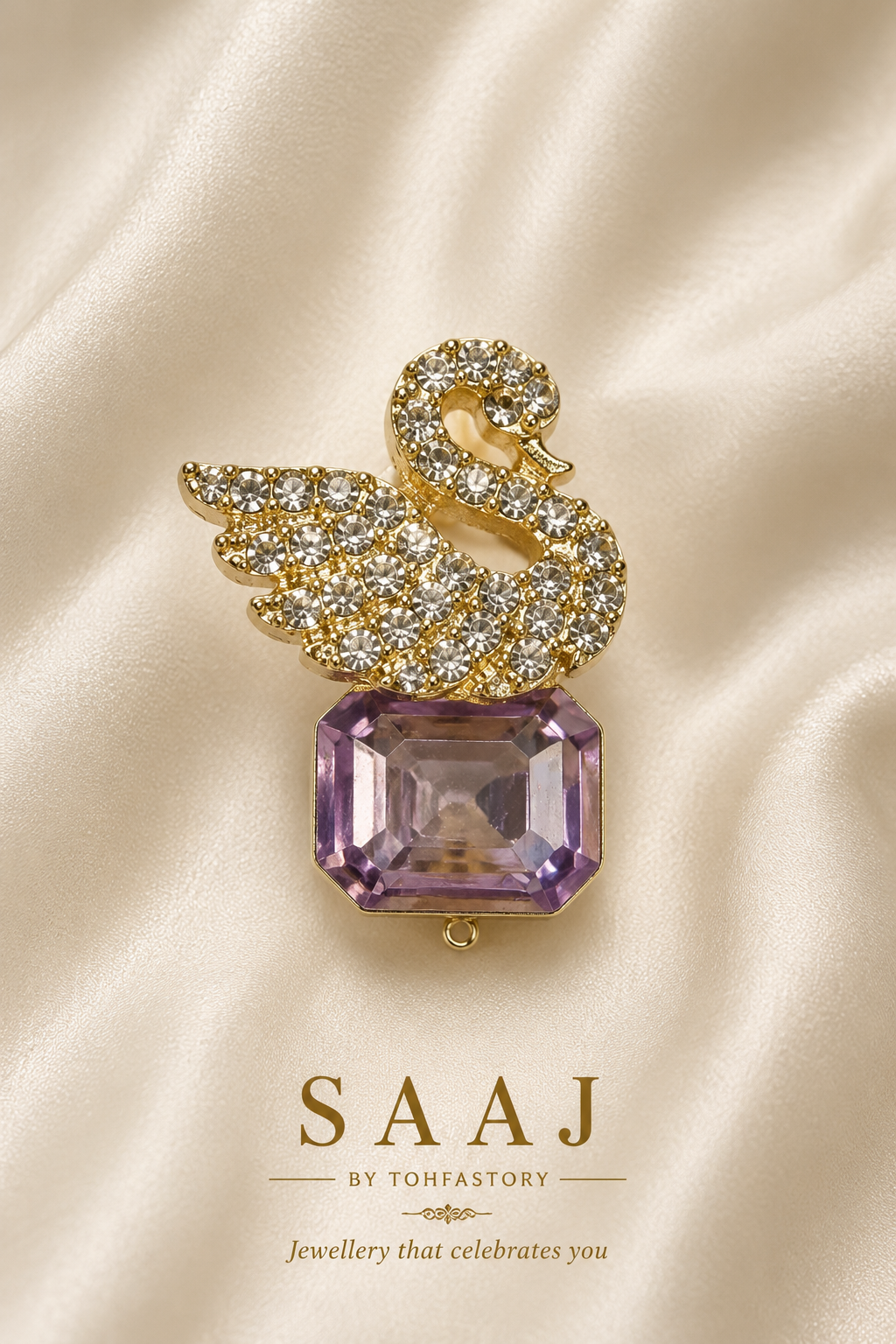 Swan Crystal Lavender Gem Stud Earrings for Women | Elegant Crystal Swan Earrings | SAAJ by TohfaStory