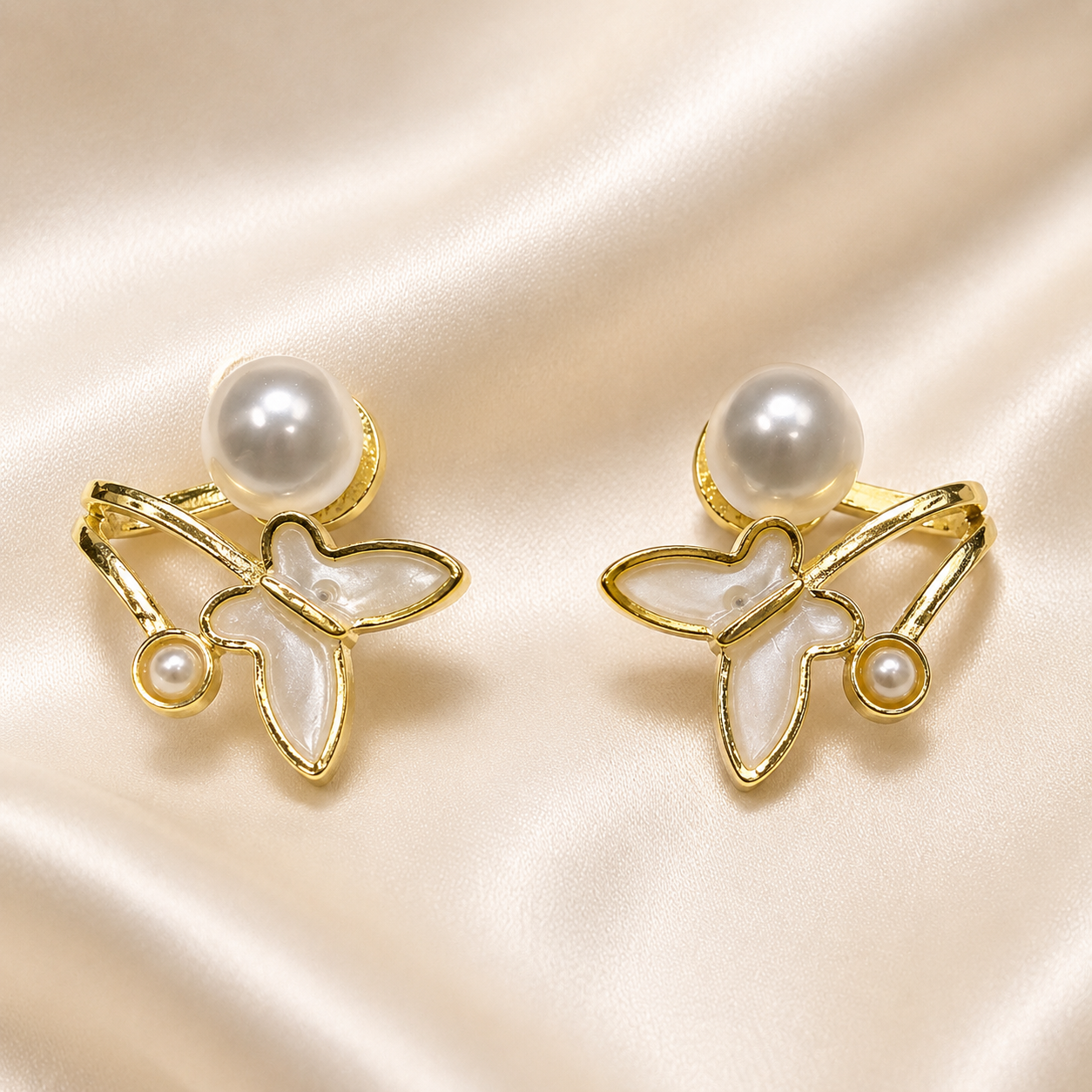 Pearl Butterfly Stud Earrings for Women | Mother of Pearl Butterfly Earrings | Elegant Gold Tone Earrings | SAAJ by TohfaStory