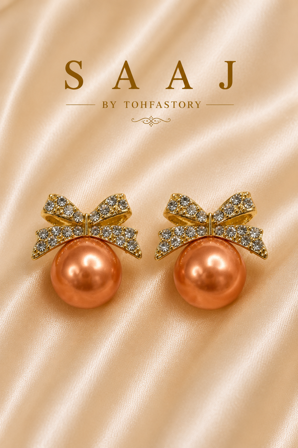 Crystal Bow Pearl Stud Earrings for Women | Gold Bow Pearl Earrings | Elegant Pearl Studs | Party & Wedding Jewellery | SAAJ by TohfaStory