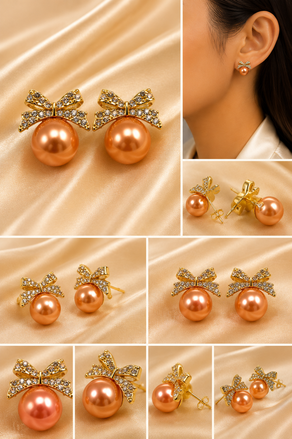 Crystal Bow Pearl Stud Earrings for Women | Gold Bow Pearl Earrings | Elegant Pearl Studs | Party & Wedding Jewellery | SAAJ by TohfaStory
