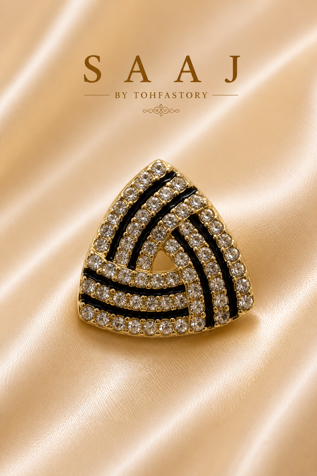 Geometric Crystal Triangle Stud Earrings for Women | Black Enamel Crystal Stud Earrings | Gold Geometric Earrings | Party & Office Wear | SAAJ by TohfaStory