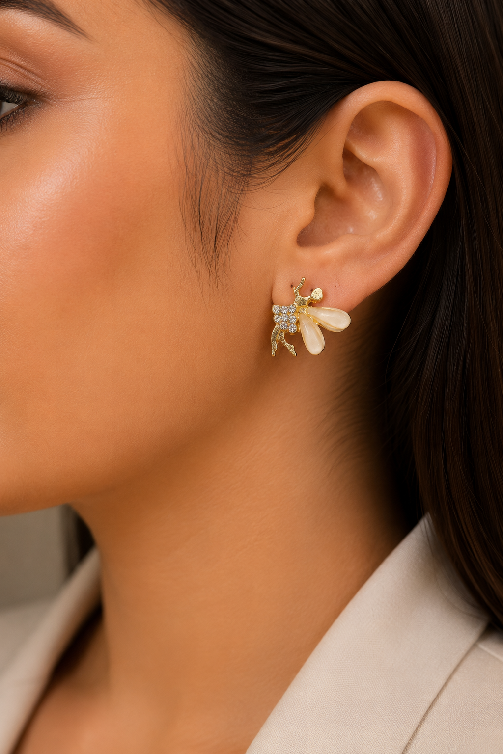 Crystal Fairy Wing Stud Earrings for Women | Gold Fairy Earrings | Elegant Designer Stud Earrings | Party, Wedding & Festive Jewellery | SAAJ by TohfaStory