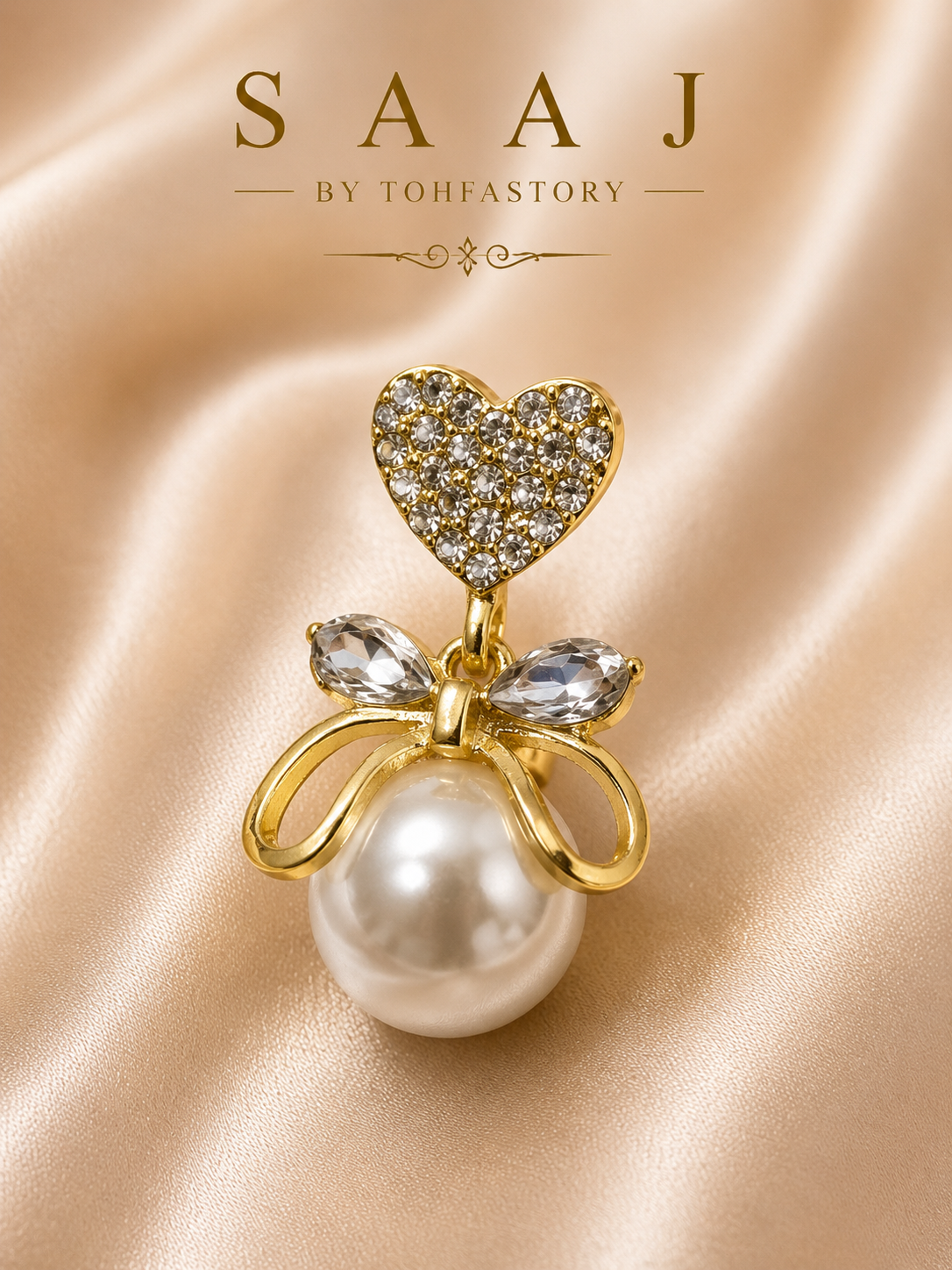 Crystal Heart Pearl Drop Earrings for Women | Gold Heart Pearl Earrings | Elegant Party & Wedding Earrings | Designer Pearl Jewellery | SAAJ by TohfaStory