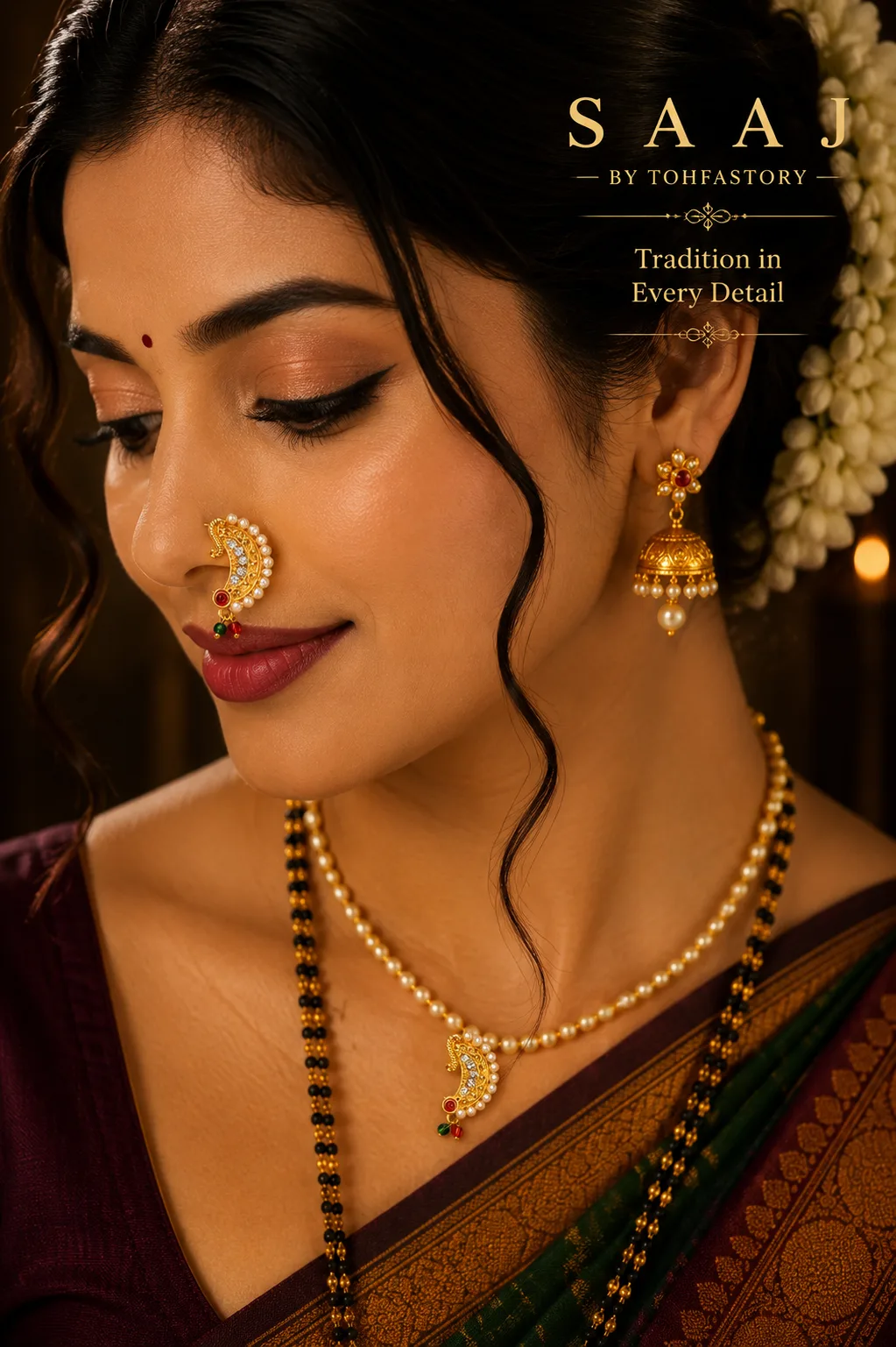 Traditional Crescent Moon Maharashtrian Nath for Women