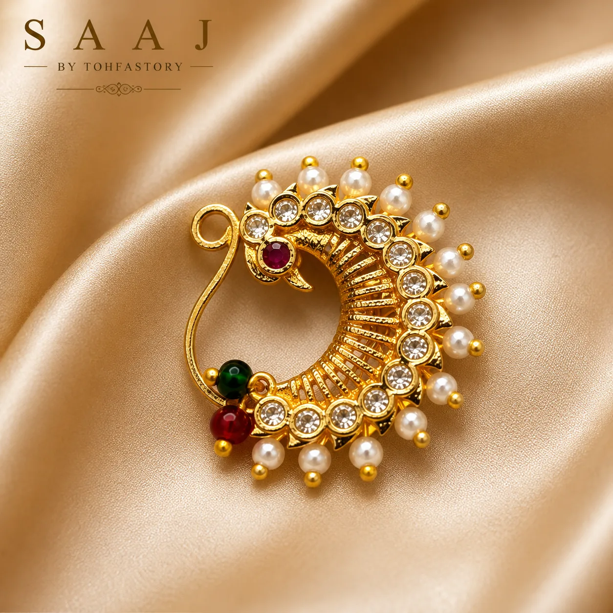Traditional Pearl Crescent Maharashtrian Nath for Women