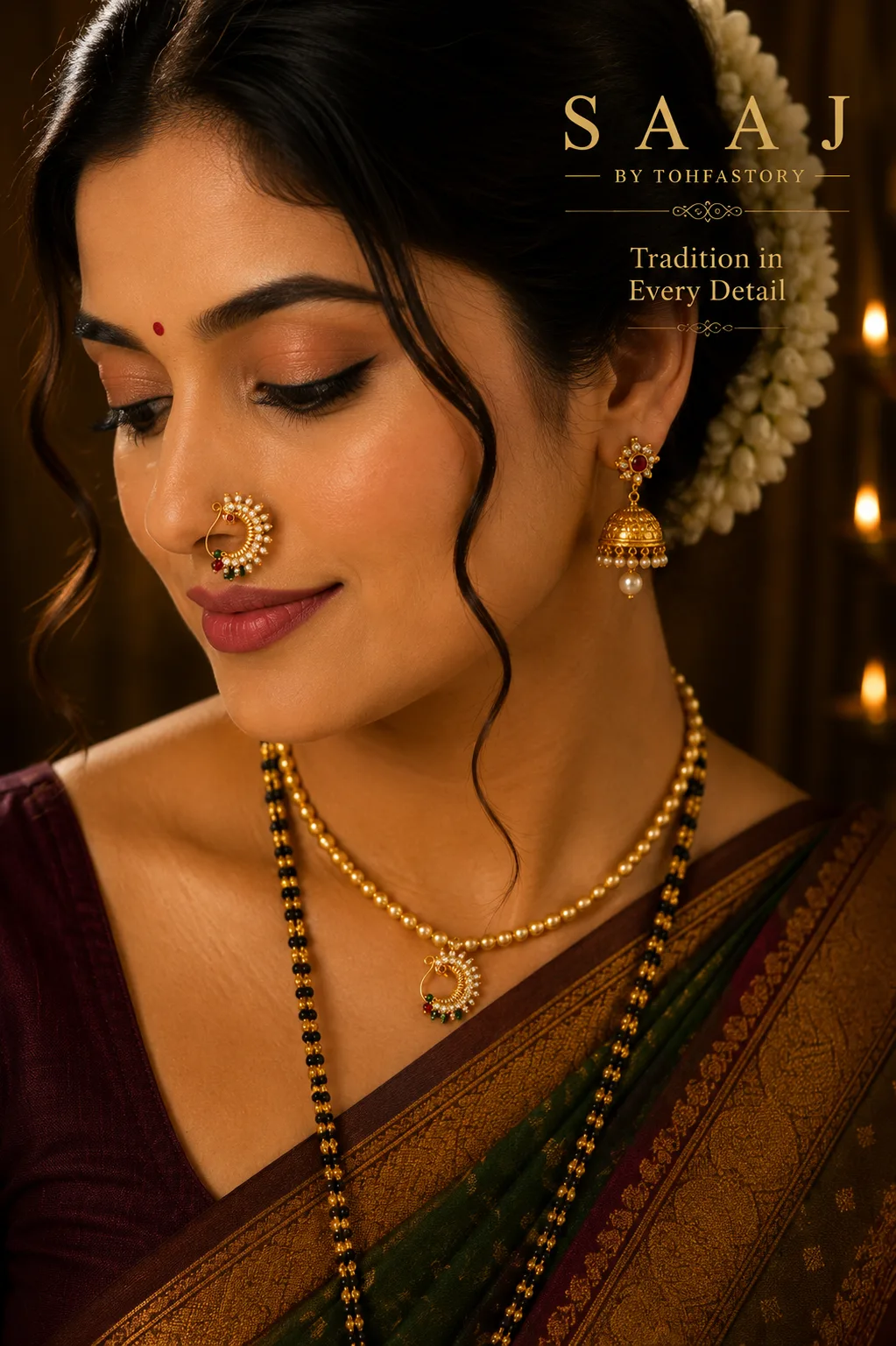 Traditional Pearl Crescent Maharashtrian Nath for Women