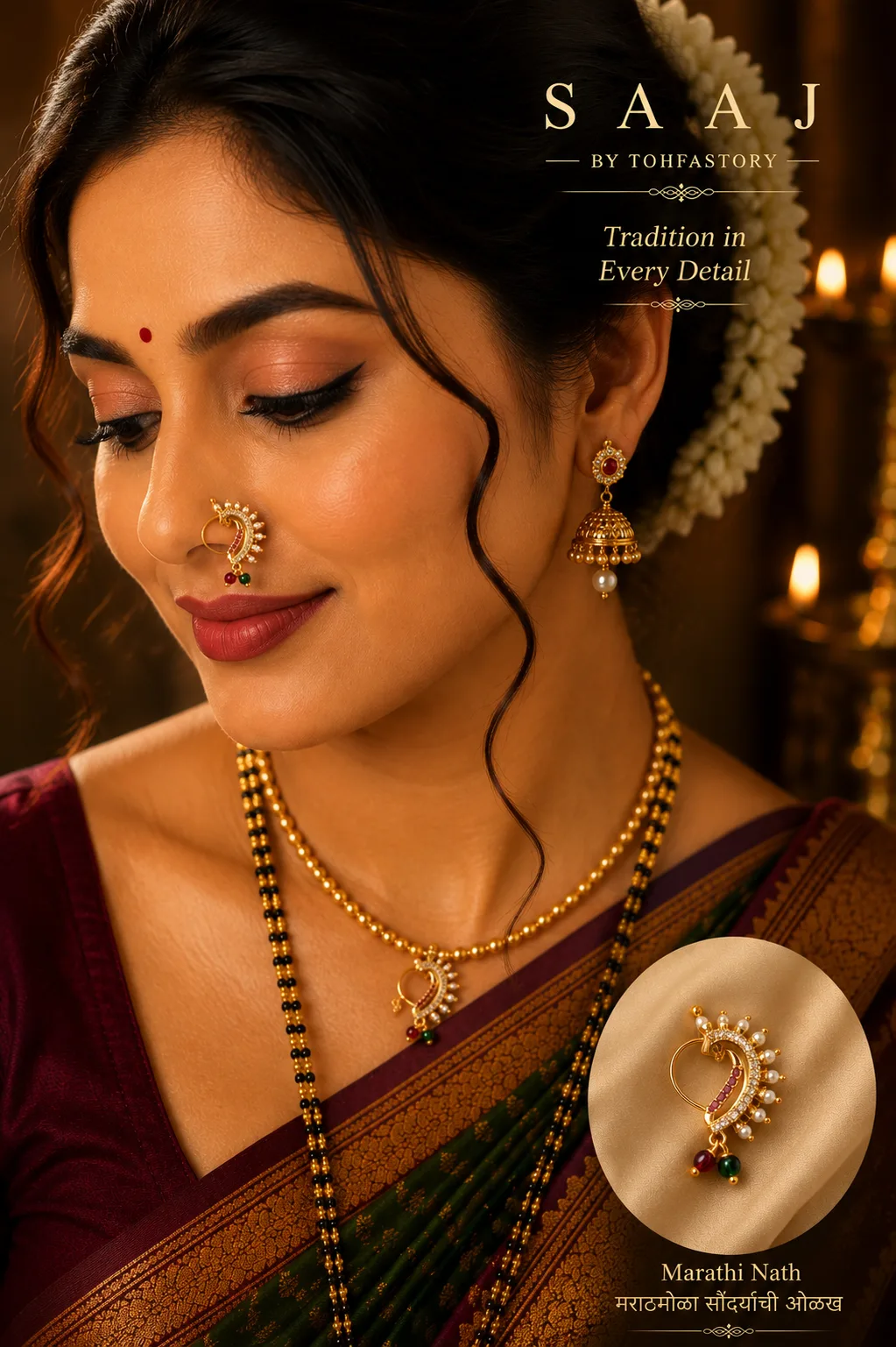 Royal Pearl Crescent Maharashtrian Nath for Women