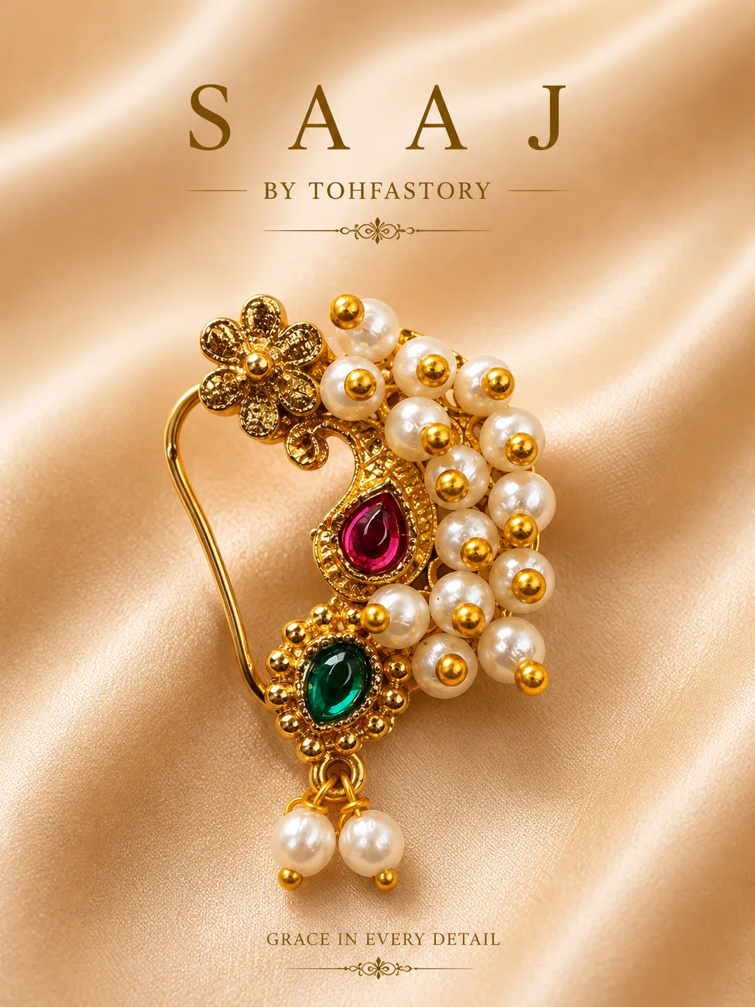 Pearl Floral Maharashtrian Nath for Women