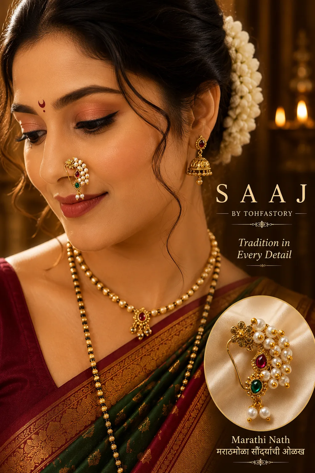 Pearl Floral Maharashtrian Nath for Women