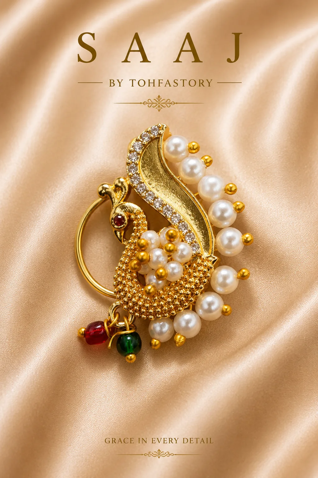 Classic Pearl Paisley Maharashtrian Nath for Women