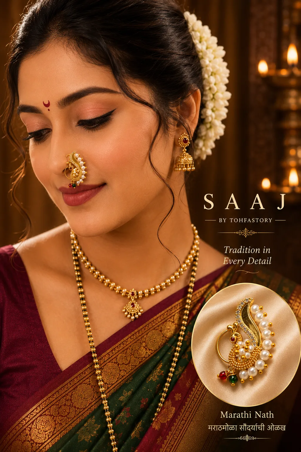 Classic Pearl Paisley Maharashtrian Nath for Women