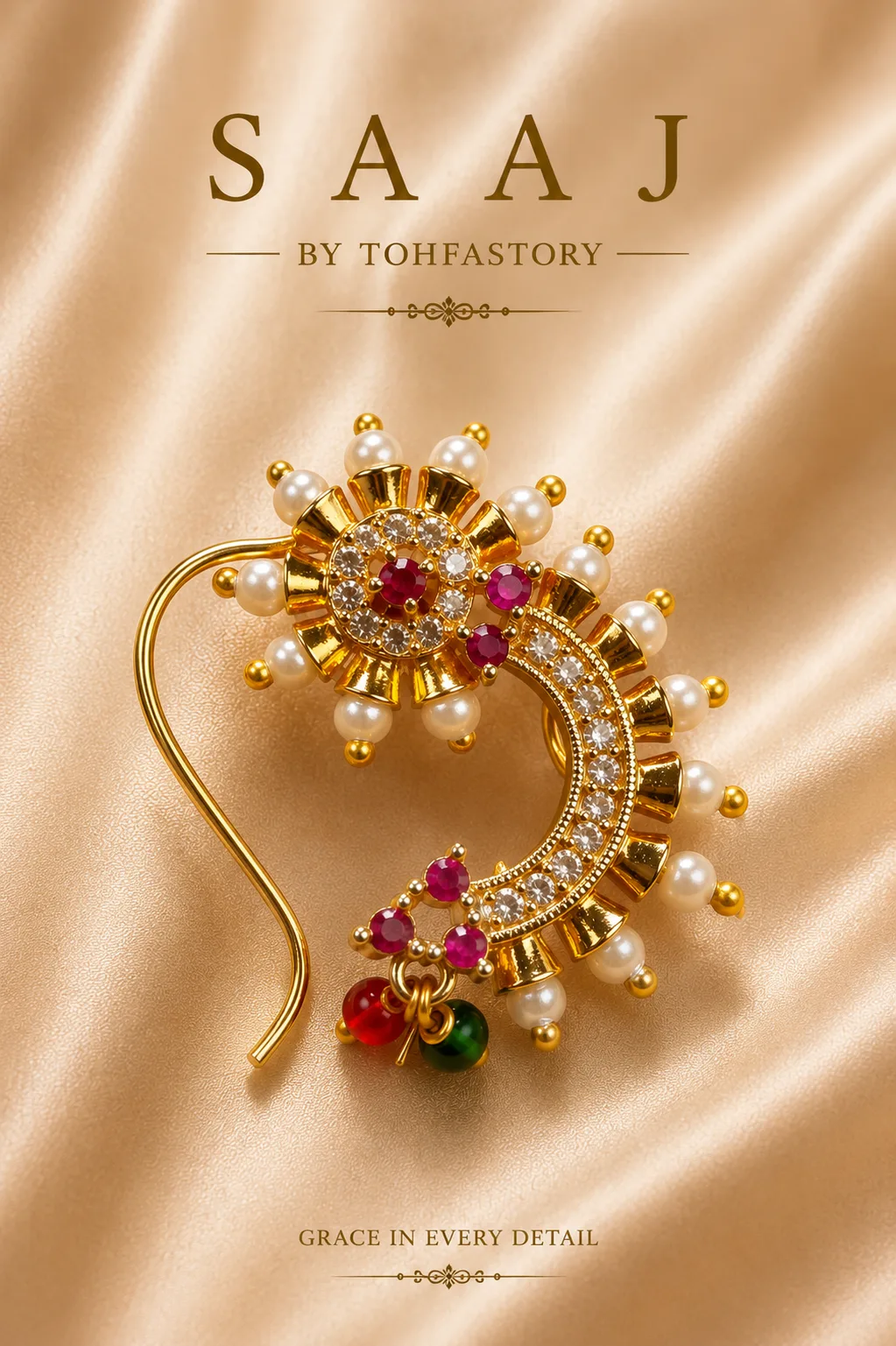 Classic Floral Crescent Maharashtrian Nath for Women