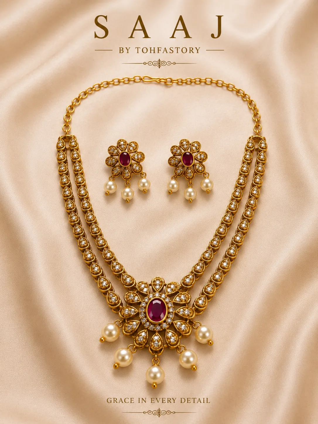 Royal Floral Pearl Necklace Set for Women