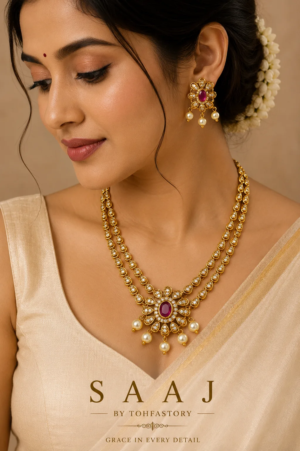 Royal Floral Pearl Necklace Set for Women