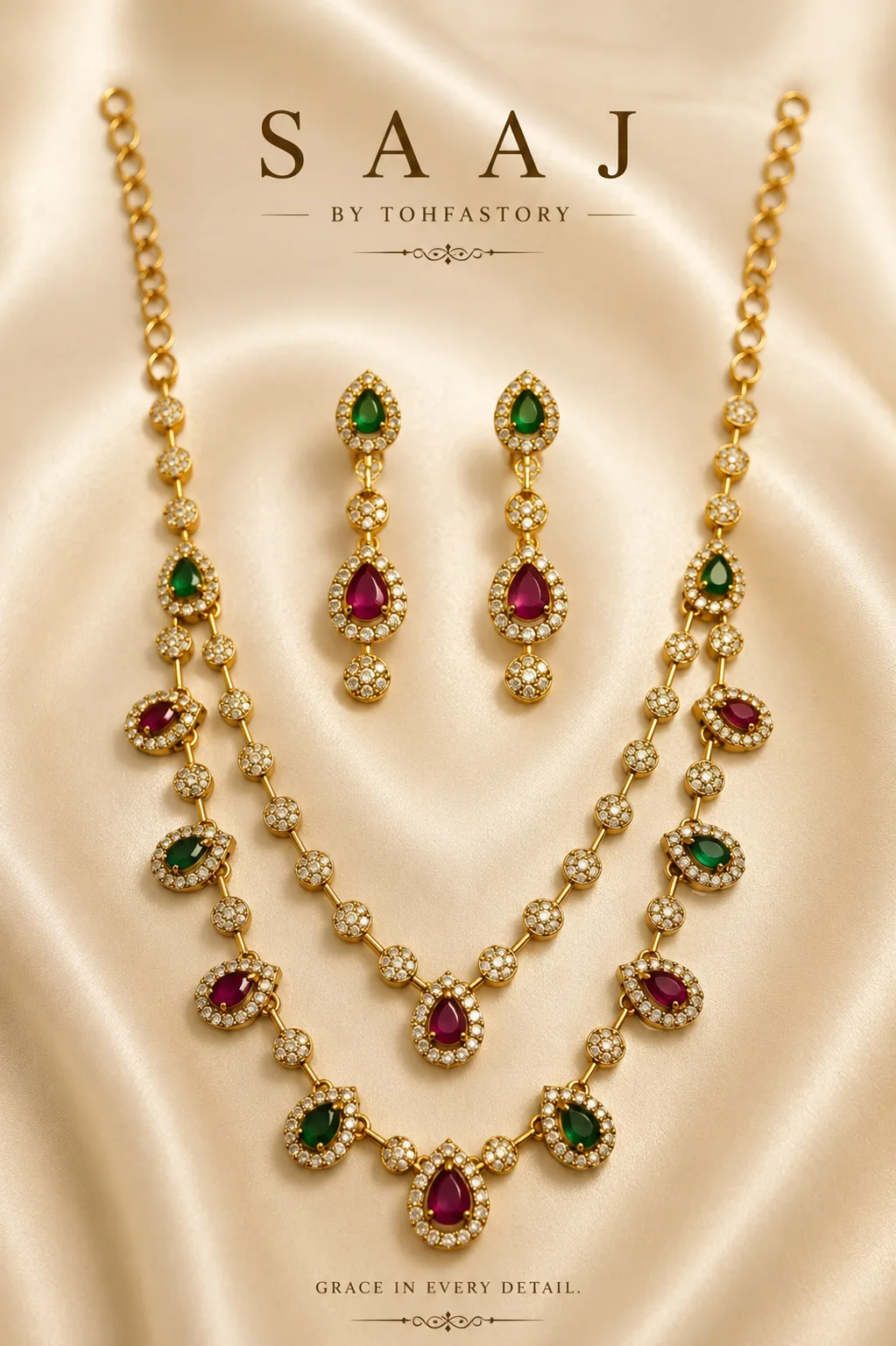 Royal Dual Layer Stone Necklace Set for Women
