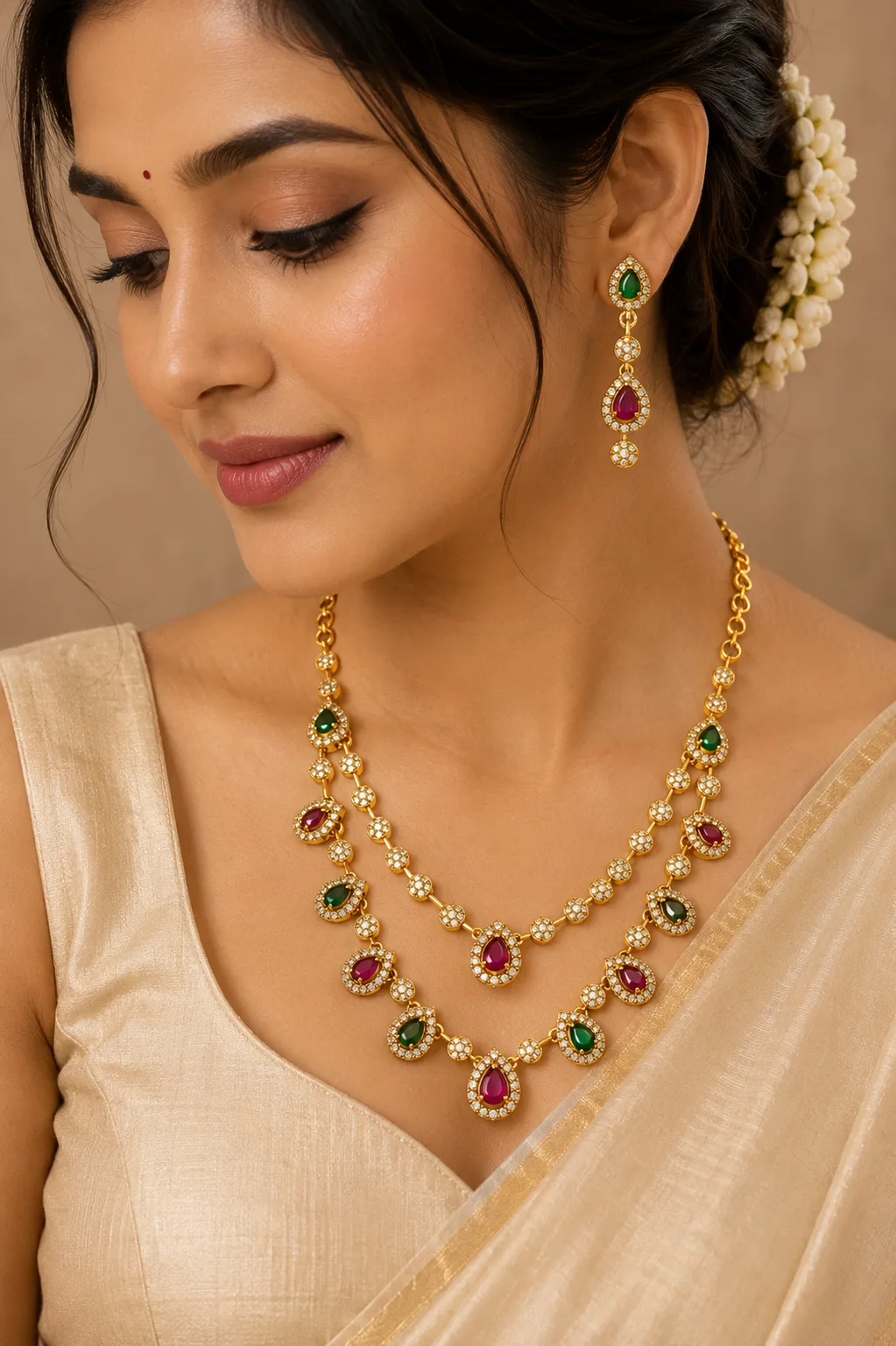 Royal Dual Layer Stone Necklace Set for Women