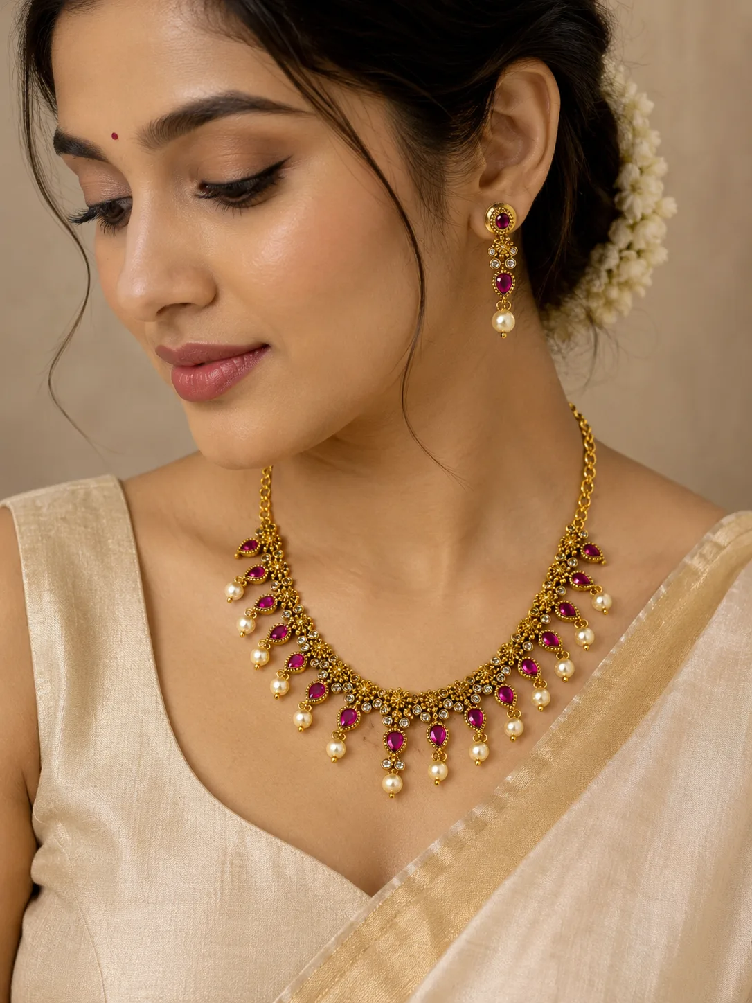 Ruby Stone Necklace Set for Women