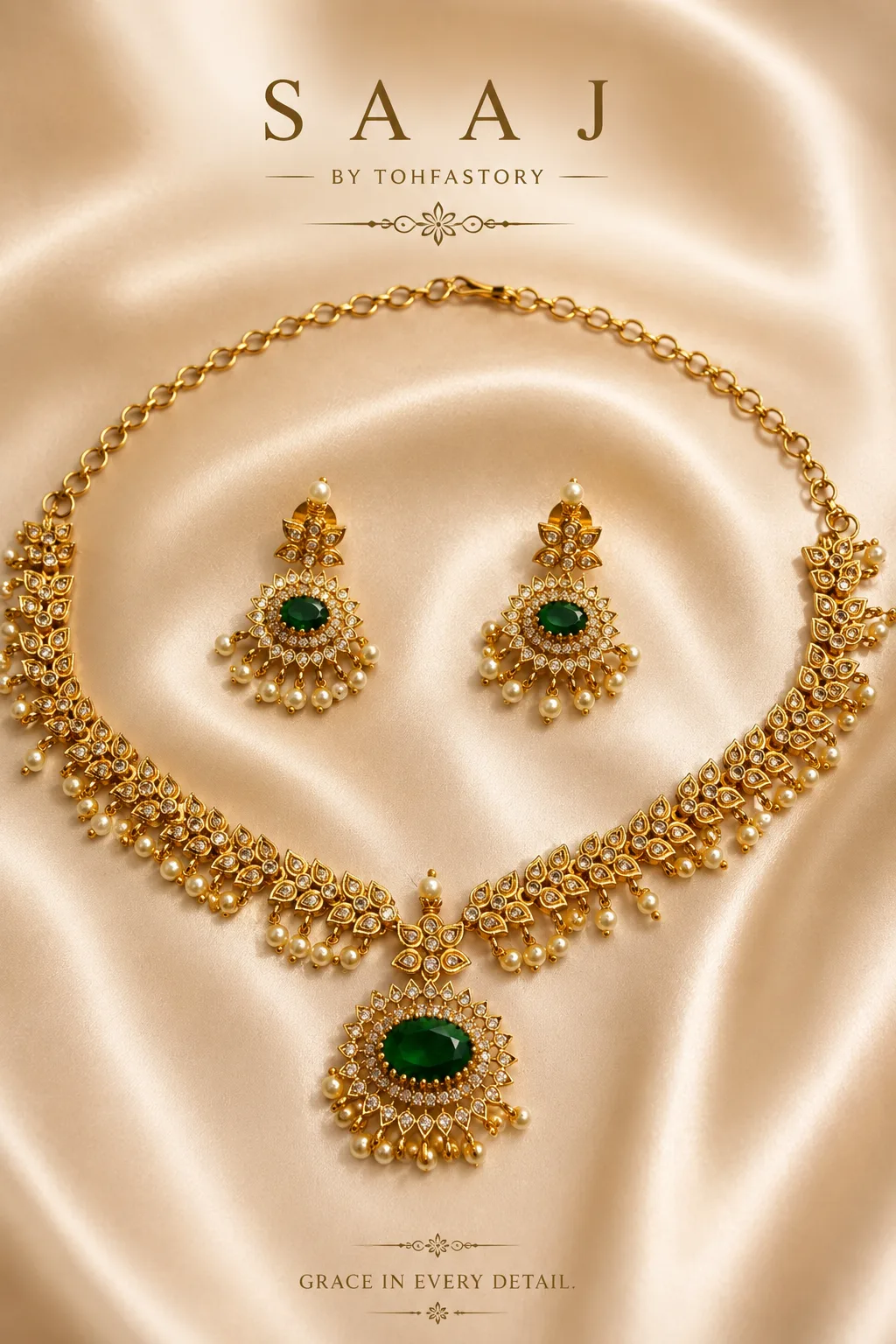 Emerald Statement Necklace Set for Women