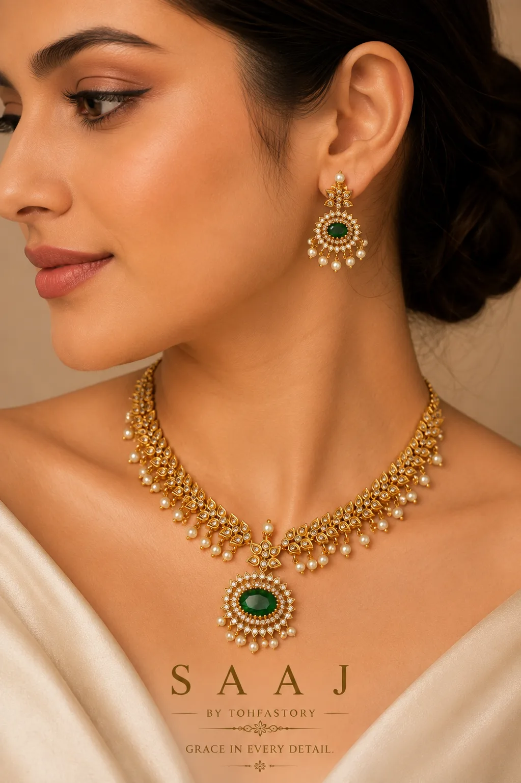 Emerald Statement Necklace Set for Women