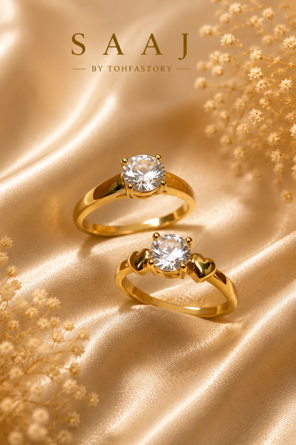 Heart Solitaire Couple Ring Set