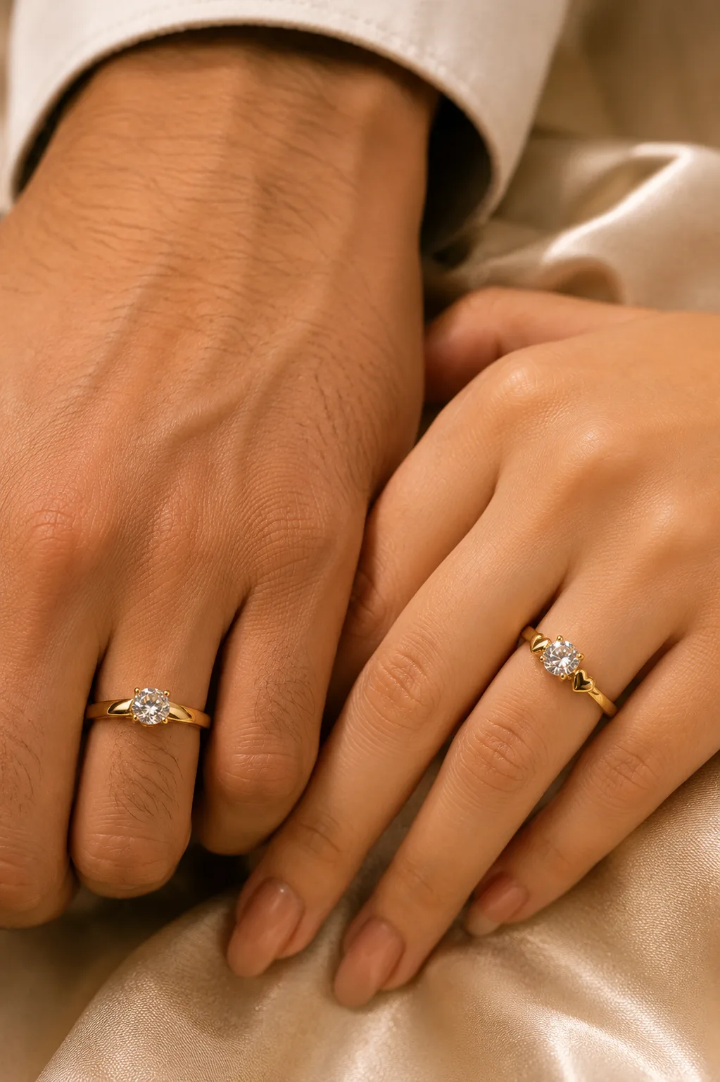 Heart Solitaire Couple Ring Set