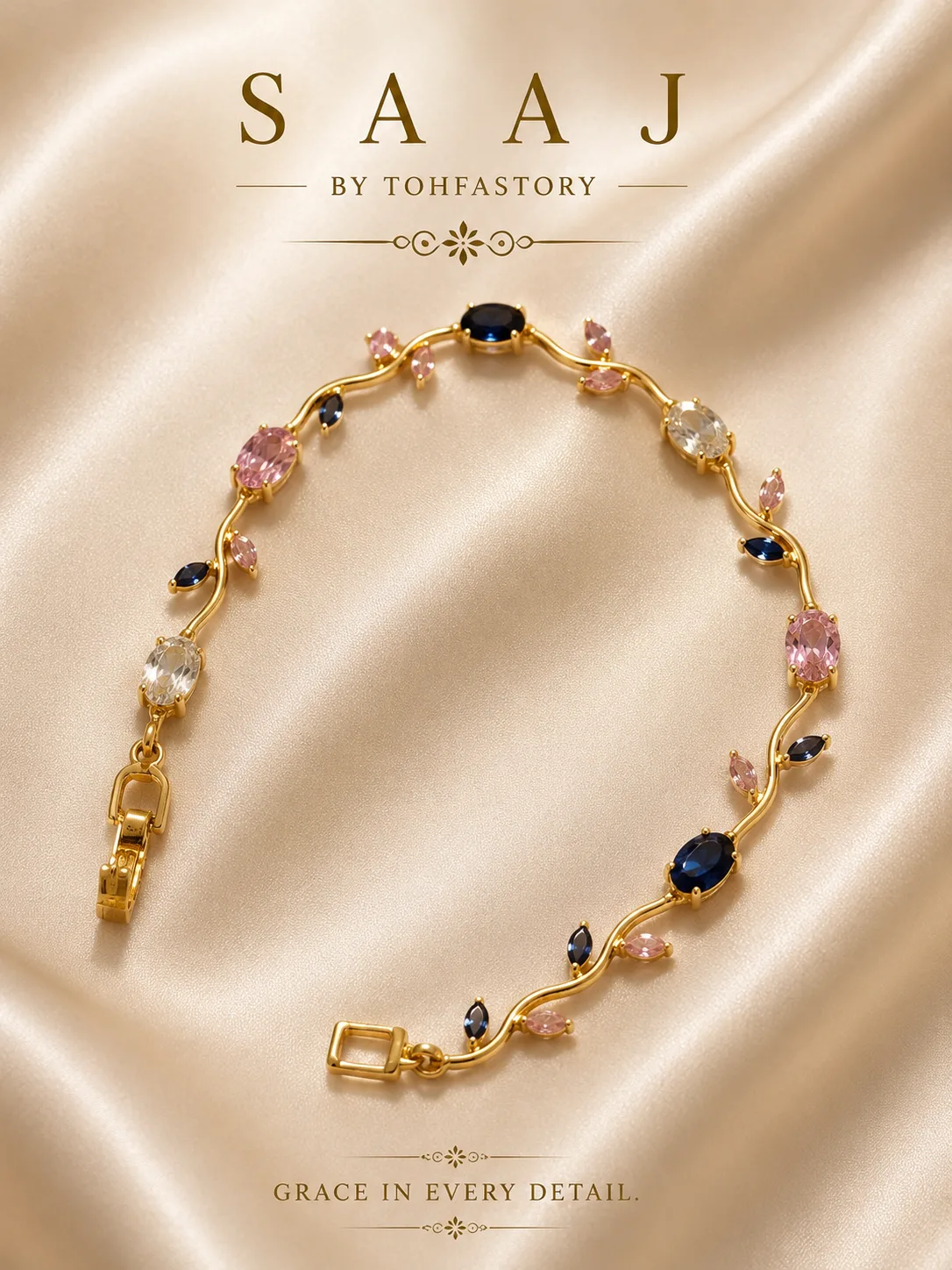 Tulip Blue & Pink Gemstone Bracelet