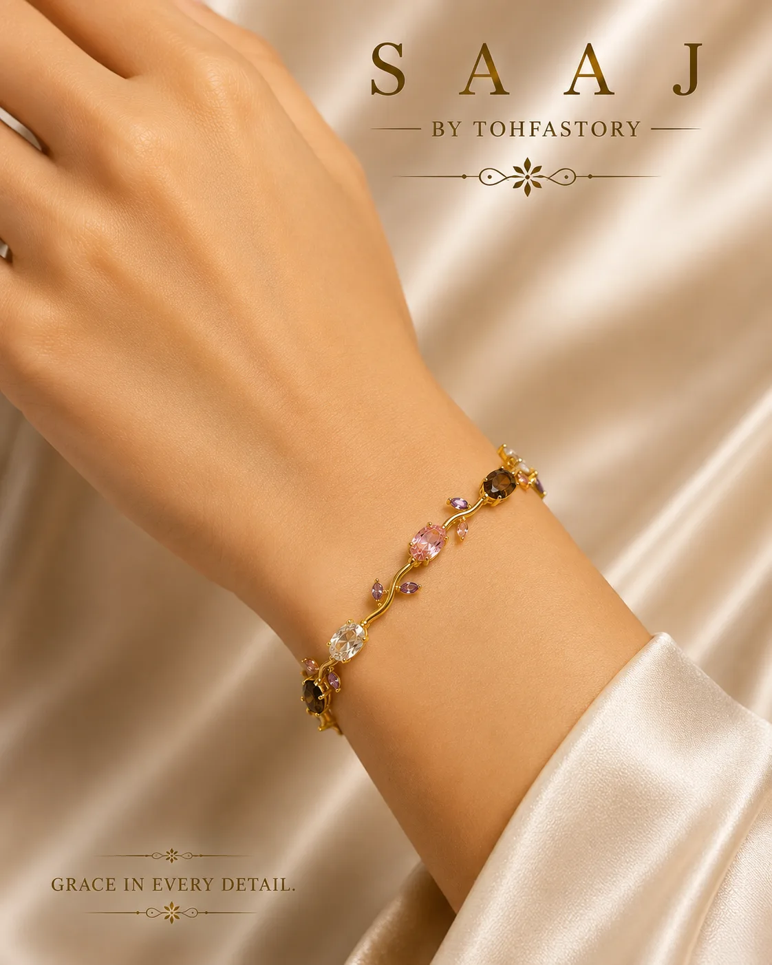Tulip Blush & Smoky Gemstone Bracelet