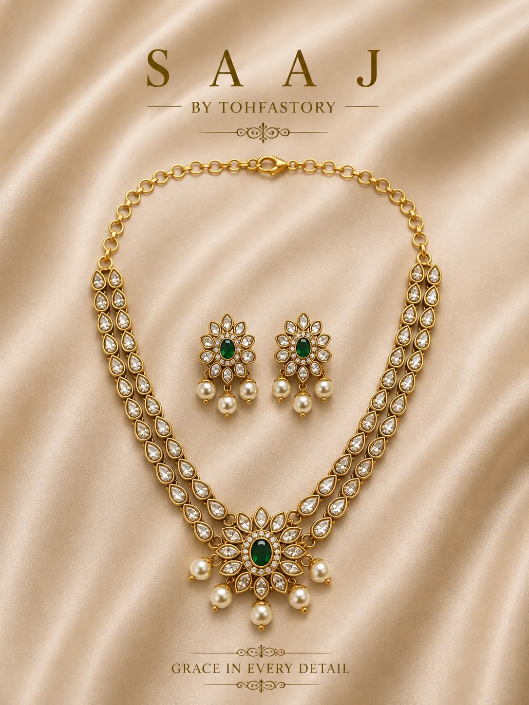 Emerald Bloom Kundan Necklace Set