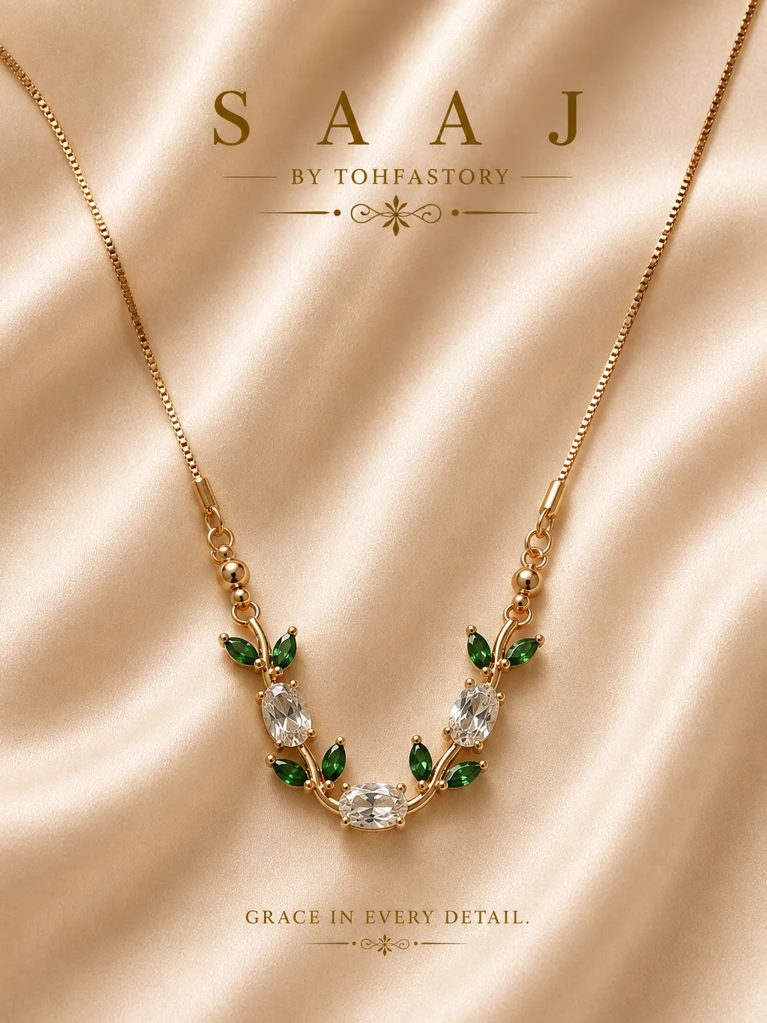 Emerald Vine Pendant Tulip Necklace